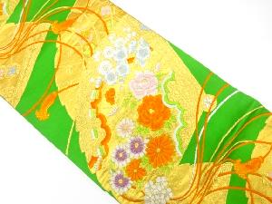 アンティーク　檜扇に牡丹・菊・梅模様織出し袋帯（材料）